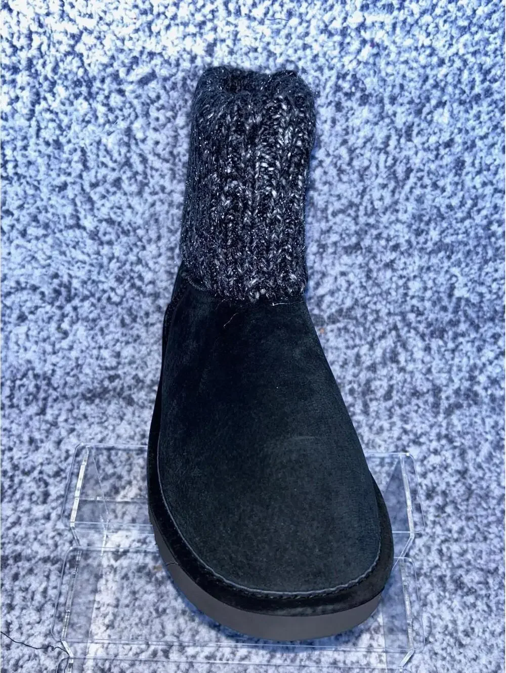 LAMO Black Suede Ankle Boots Women's 10 Knit Cuff Fleece Lined Winter NIB